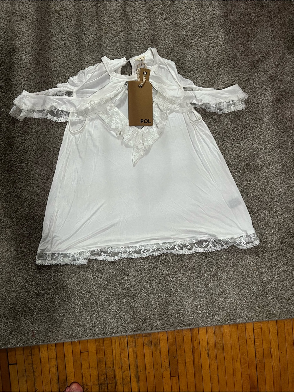 POL White Lace-Trim Cold-Shoulder Camisole